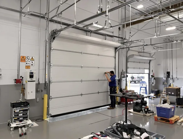 Commercial garage door repair being performed by Burrillville Garage Door Repair expert in Burrillville