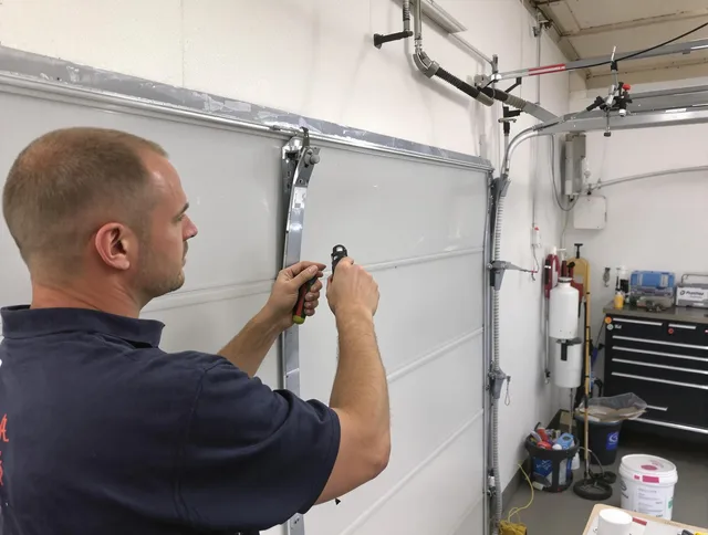 Before and after garage door dent repair by Burrillville Garage Door Repair in Burrillville
