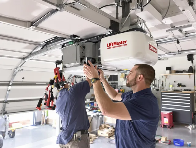 Burrillville Garage Door Repair technician performing advanced diagnostics on garage opener in Burrillville